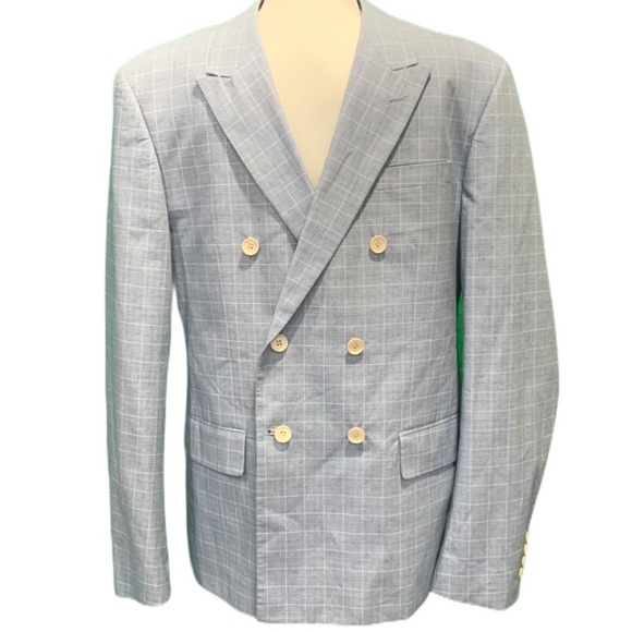 Gianni Feraud Doubled Breasted Blue Plaid Jacket - Picture 3 of 5